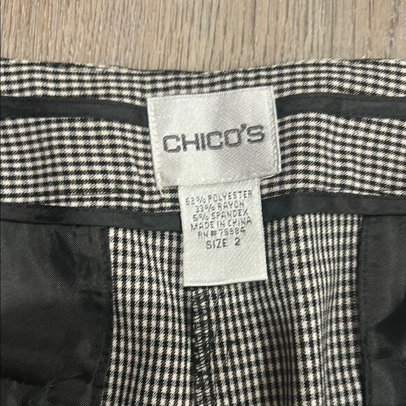 Chico's Black White Gingham Houndstooth Wide Leg Pants Capris Career Size 2/12 - Picture 2 of 8